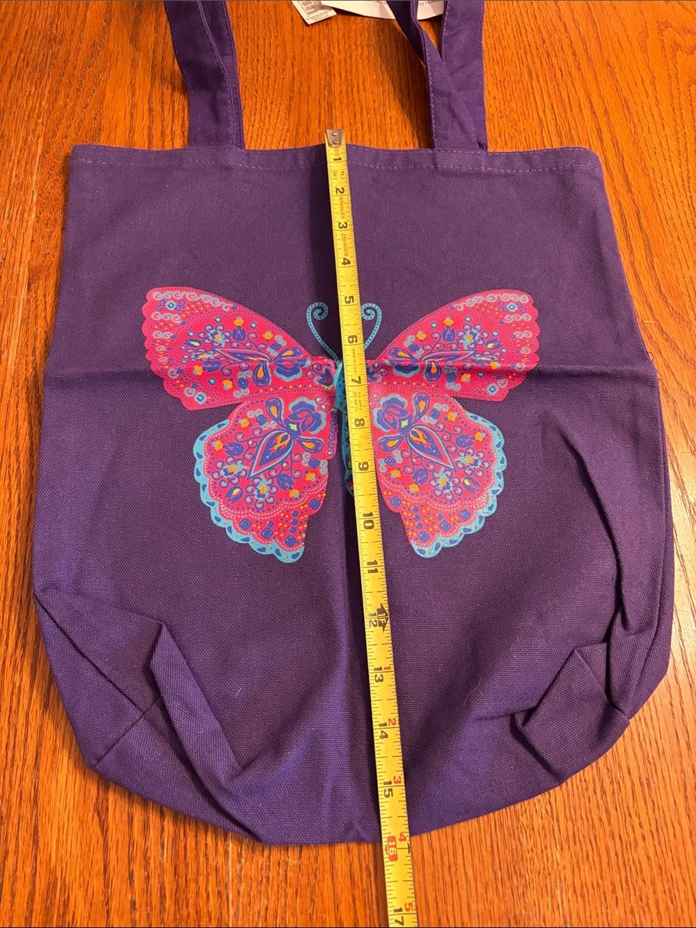 Kids Purple Butterfly Canvas Tote Bag NWT